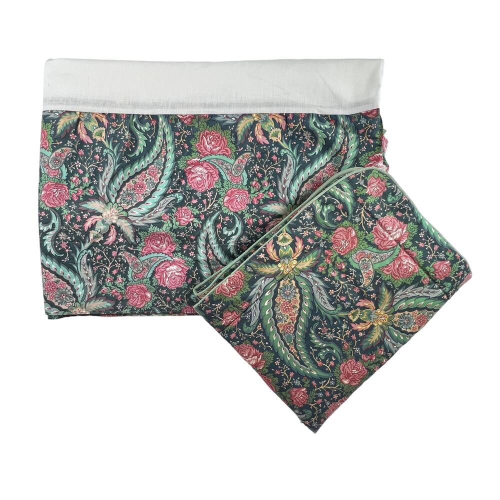 LAURA ASHLEY Portobello Queen Bed Skirt Standard Sham Floral Paisley Green Pink